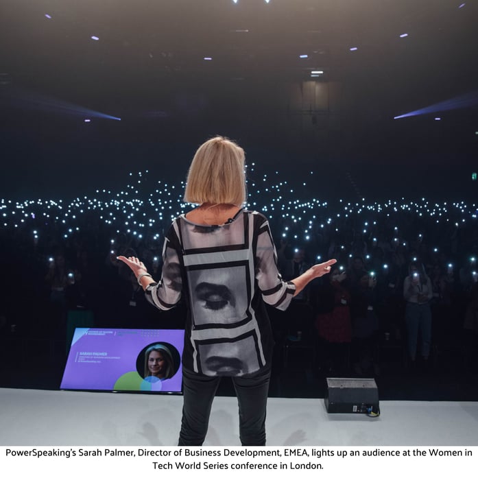 PowerSpeaking’s Sarah Palmer, Director of Business Development, EMEA, lights up an audience at the Women in Tech World Series conference in London. (1)